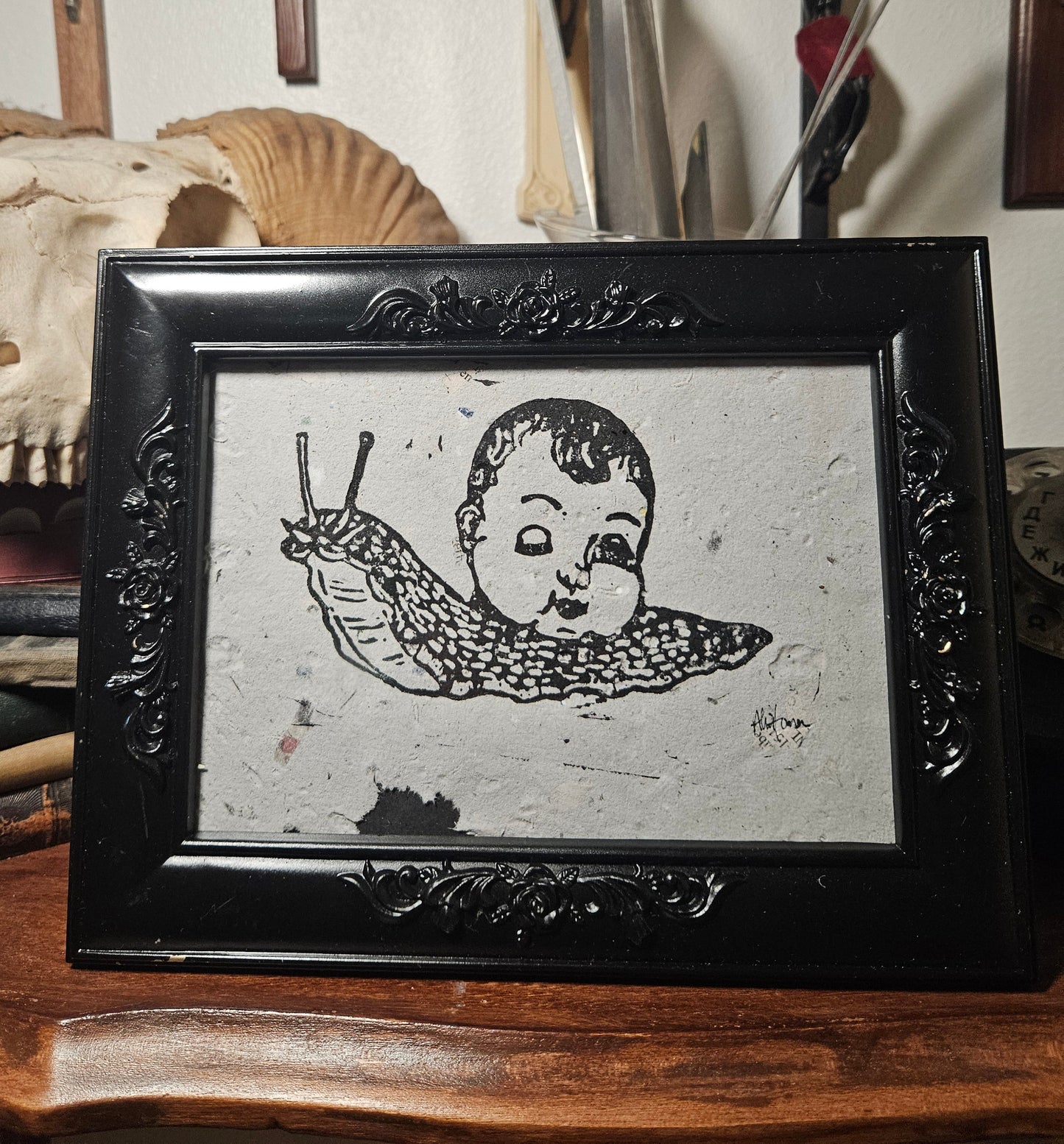 Baby Head Snail Linocut