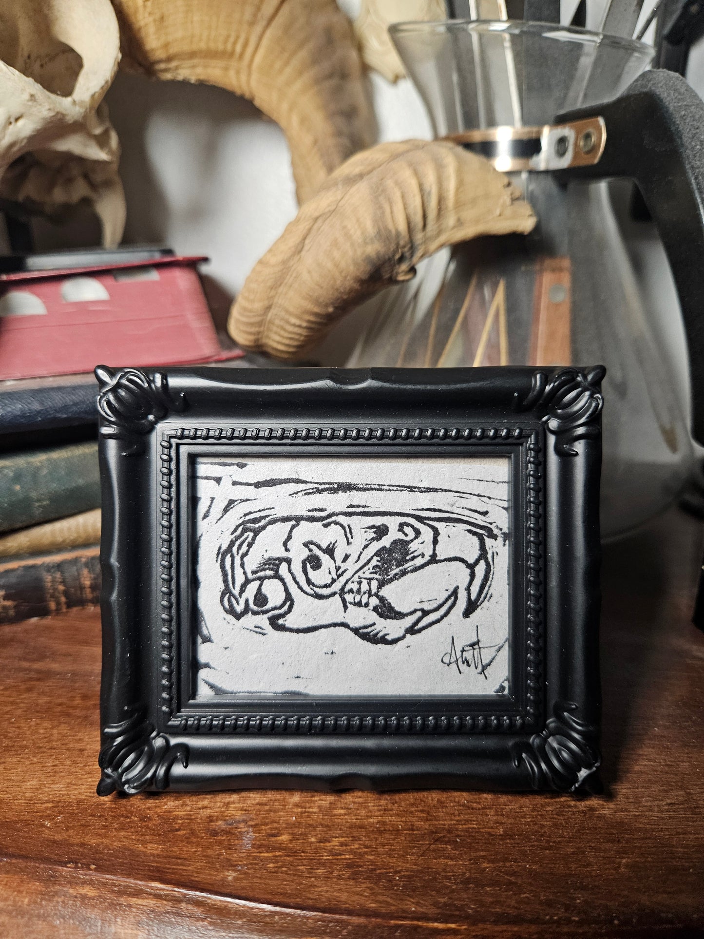 Rat Skull Linocut