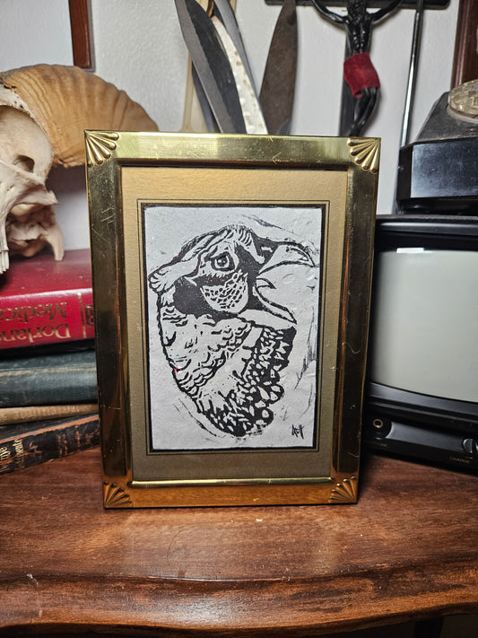 Gold Framed Ring-necked Pheasant Linocut