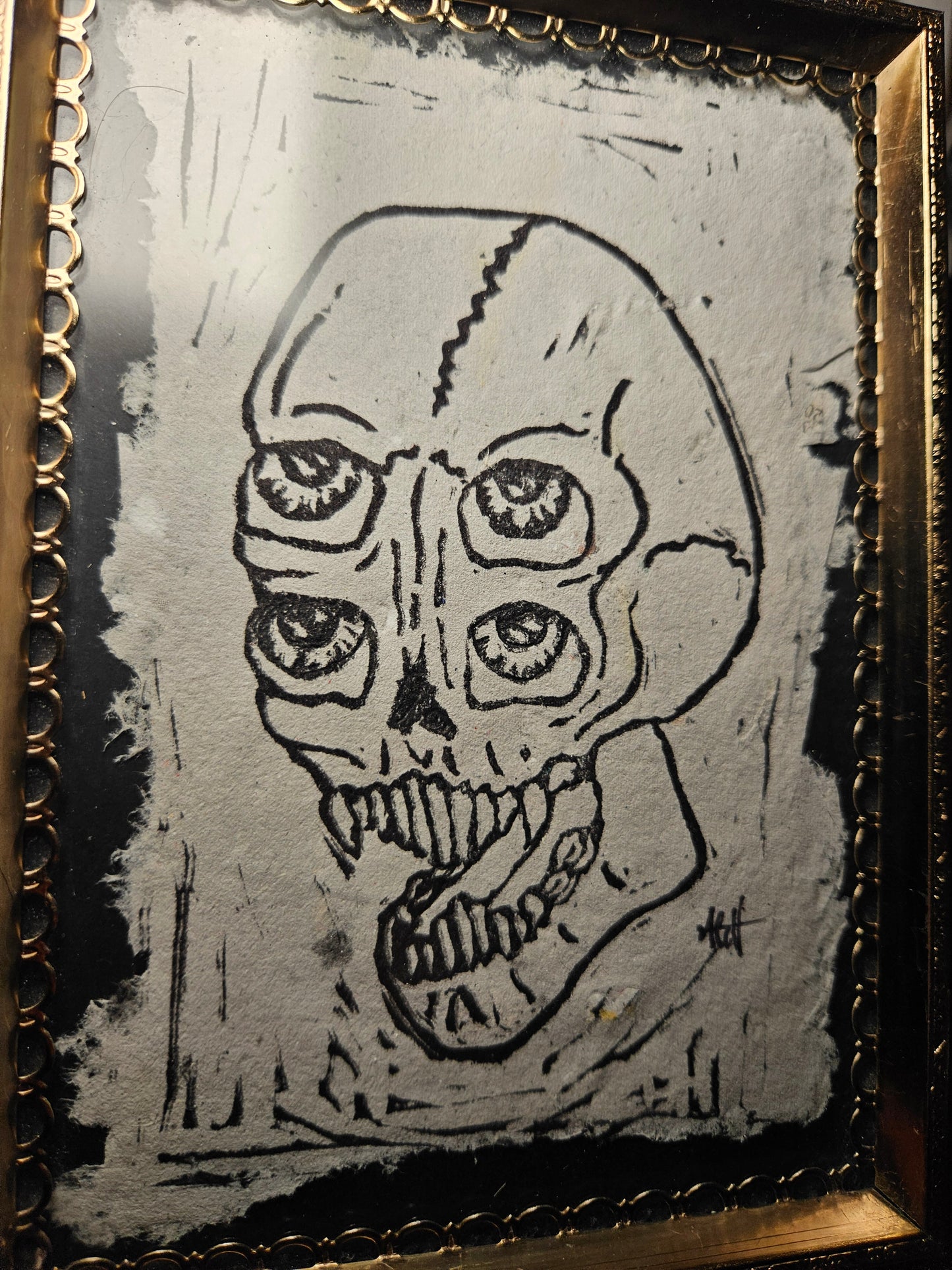 Framed Double Vision linocut