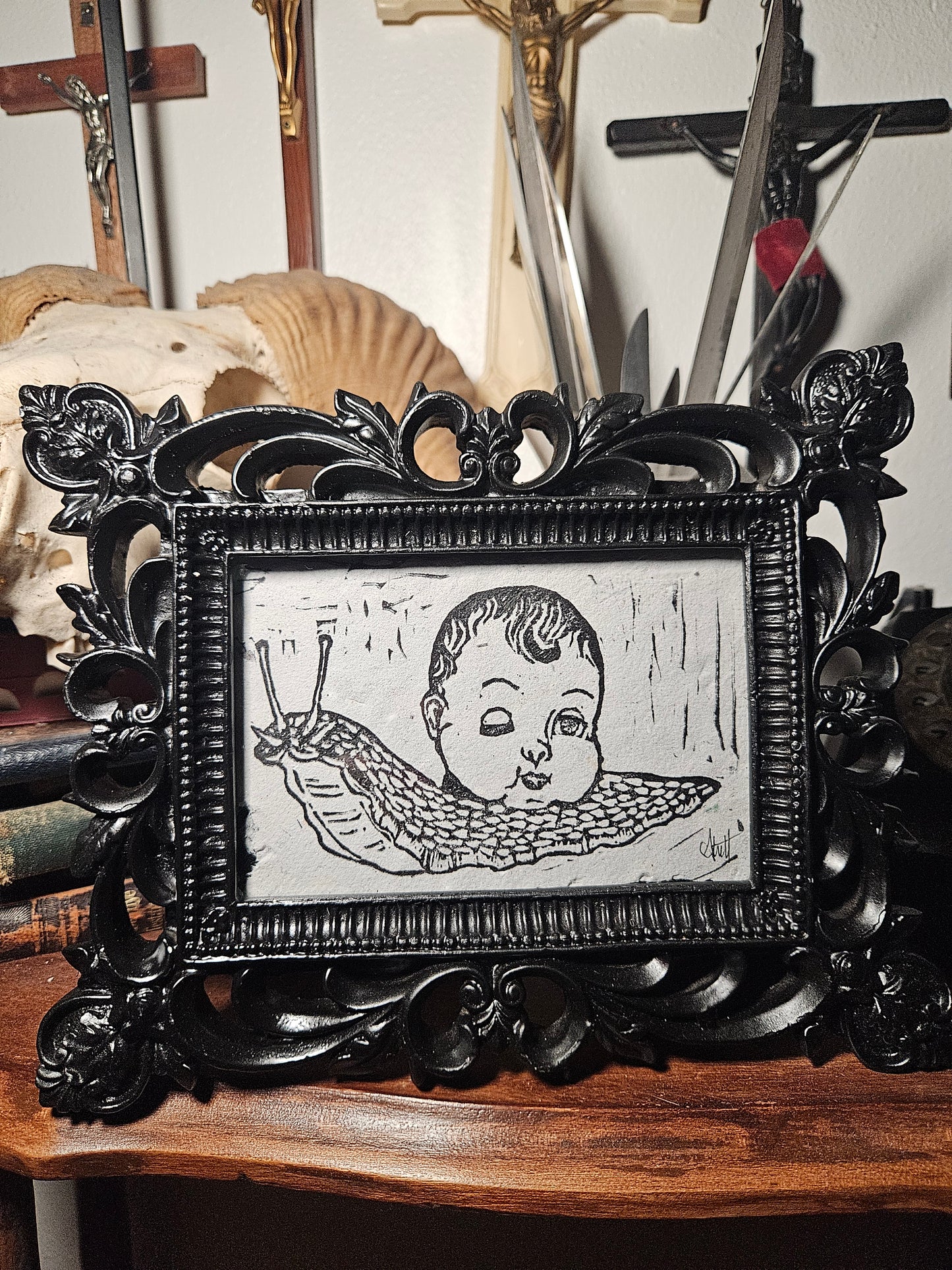 Baby Head Snail Linocut