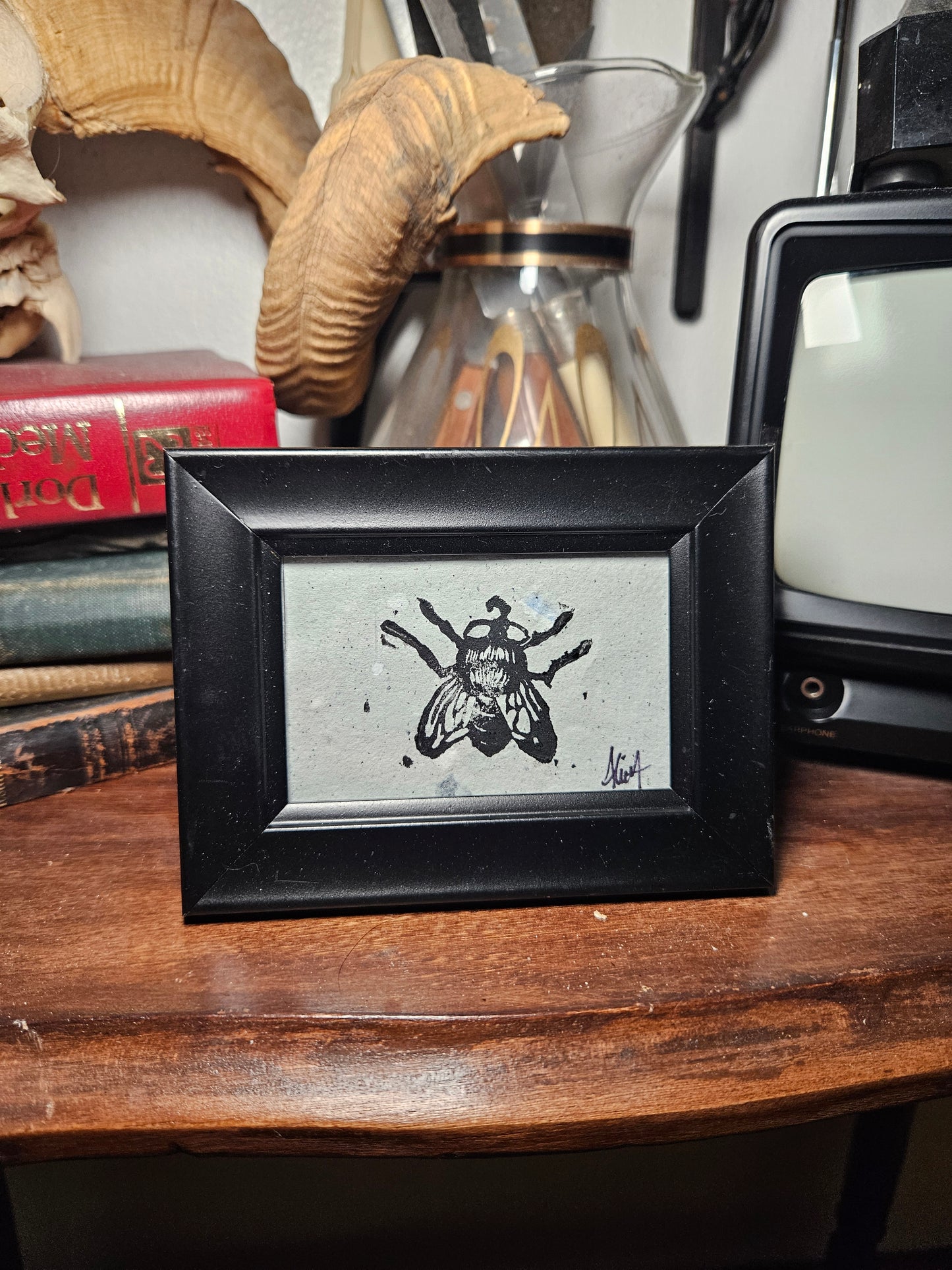 Mini Framed Fly Linocut