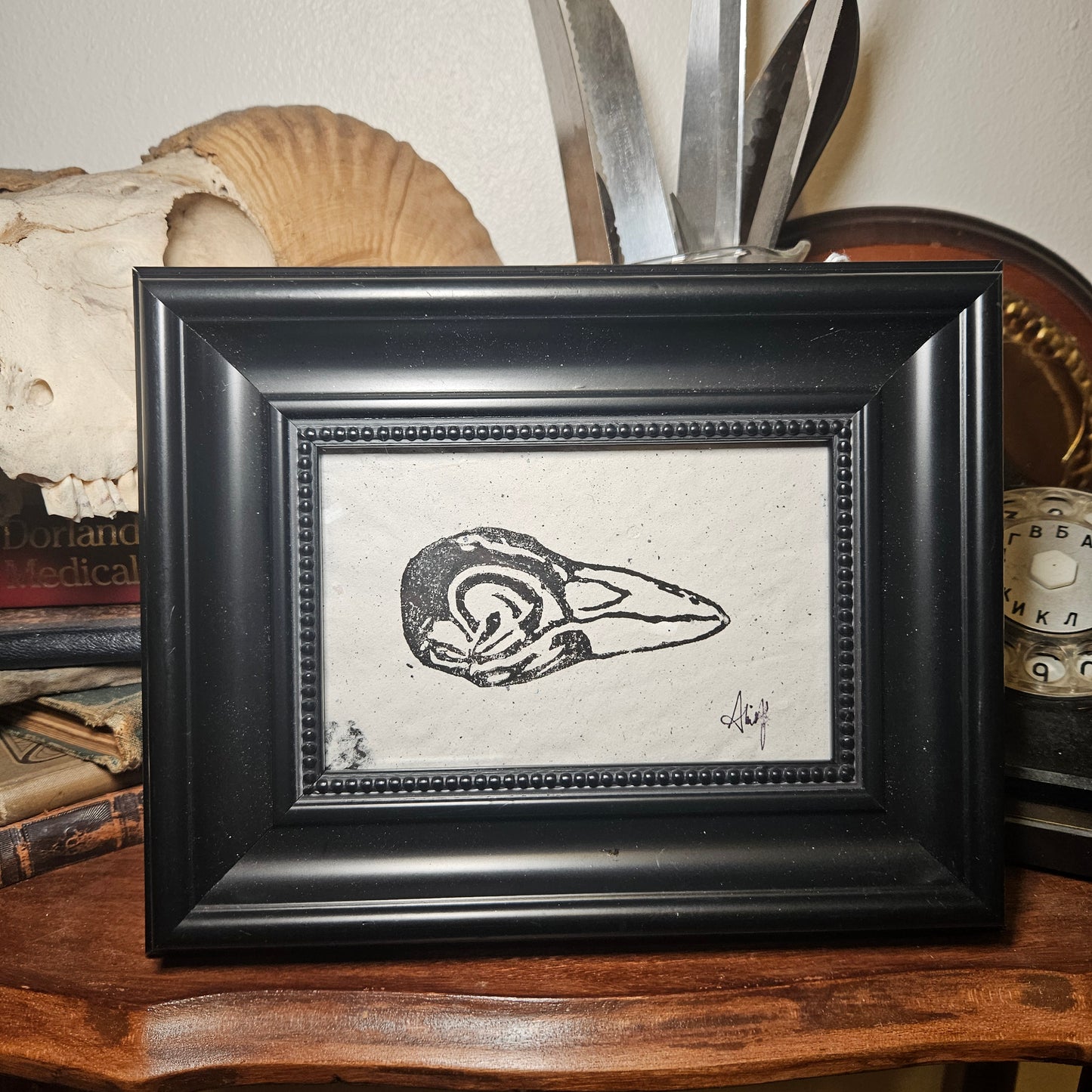 Raven Skull linocut print